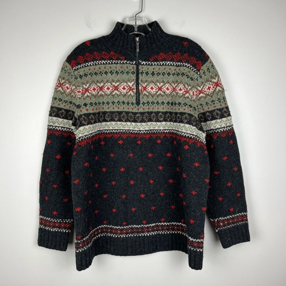 Vintage Lauren Ralph Lauren Cozy Black and Red fair isle hand knit wool Sweater - Picture 3 of 4